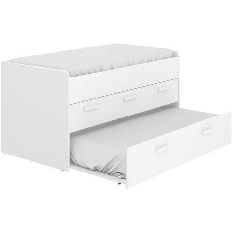 Lit gigogne double 90 x 190 cm en mélamine coloris blanc avec 3 tiroirs - Longueur 194.3 x Profondeur 95 x Hauteur 67.5 cm -PEGANE-
