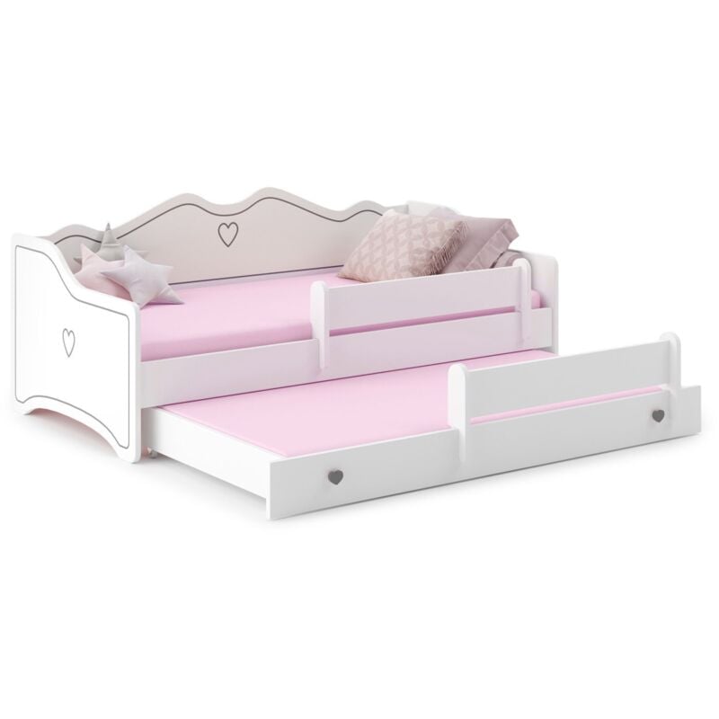 Lit gigogne EMY 2160x80cm avec matelas - gris - coeur