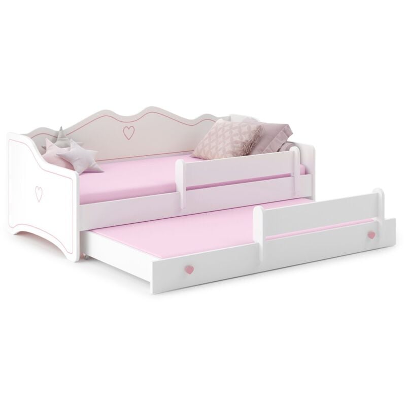 Lit gigogne EMY 2160x80cm avec matelas - rose - coeur