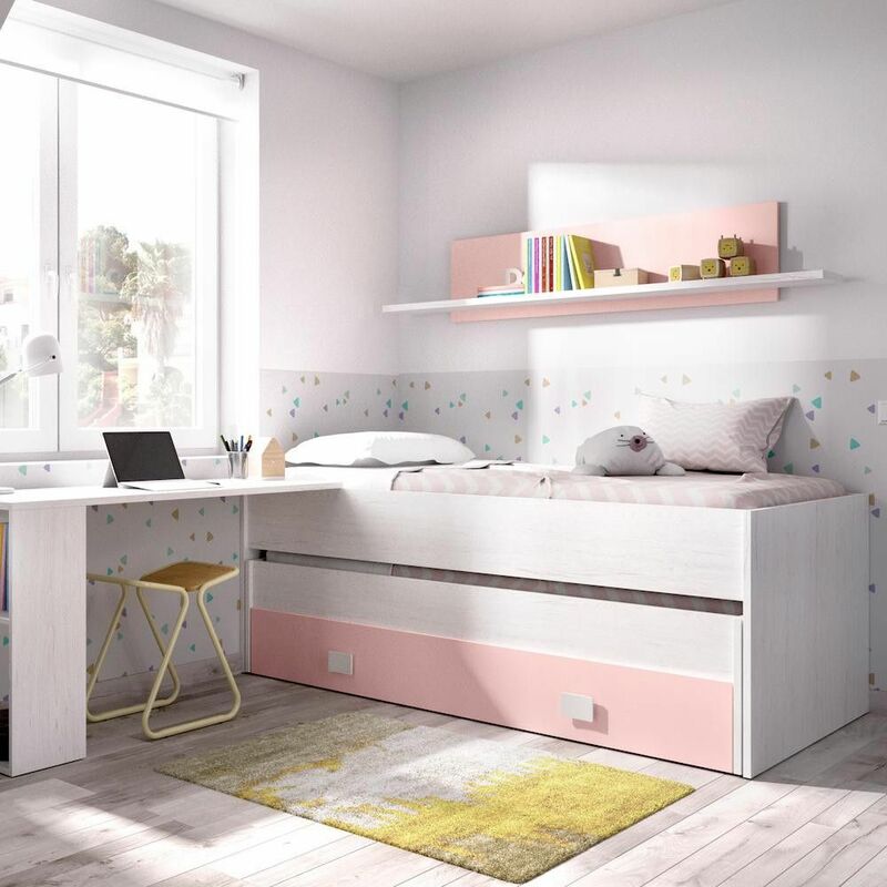 Mobimarket - Lit double compact Ocean blanc - rose Arctique - Rose 200 x 74 x 99 cm - Arctique - Rose