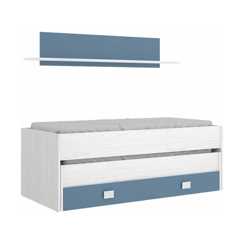 Dekit - Lit gigogne océan deux lits, 1 étagère et 1 tiroir Arctique - Aigue-marine 200 x 74 x 99 cm - Arctique - Aigue-marine