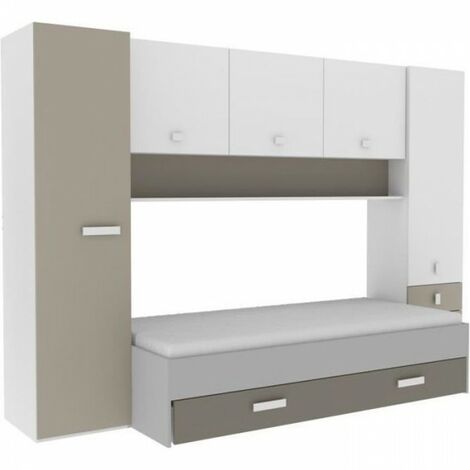 Lit gigogne enfant 90x200 cm avec tiroir de rangement – Structure panneaux de particules décor blanc/argile – TIDY – Demeyere