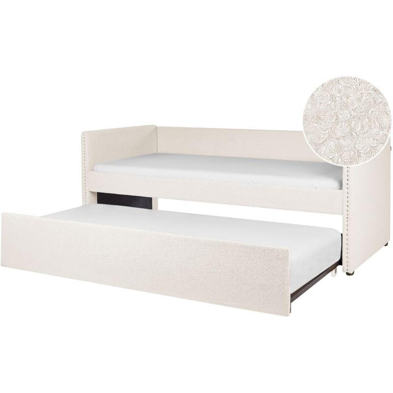 Beliani - Lit Gigogne Glamour Banquette à Lattes 90 x 200 cm en Tissu Bouclé Beige Clair Troyes