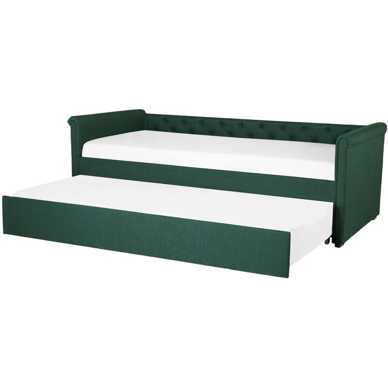 Beliani - Lit Banquette Gigogne en Tissu Vert Foncé 80 x 200 cm Elégant avec Touche Chesterfield pour Chambre Classique ou Contemporaine