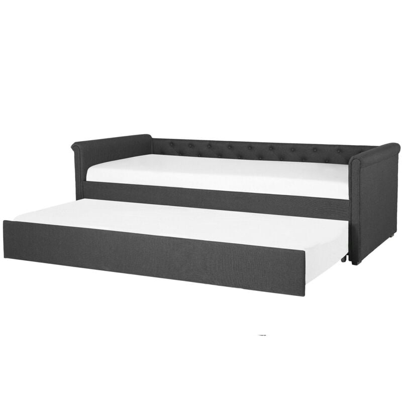 Beliani - Lit Banquette Gigogne en Tissu Gris Foncé 80 x 200 cm Elégant avec Touche Chesterfield pour Chambre Classique ou Contemporaine