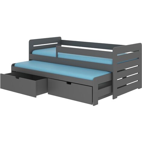 Lit gigogne gris graphite 2 couchages 90x200 avec 2 coffres de rangement Solale