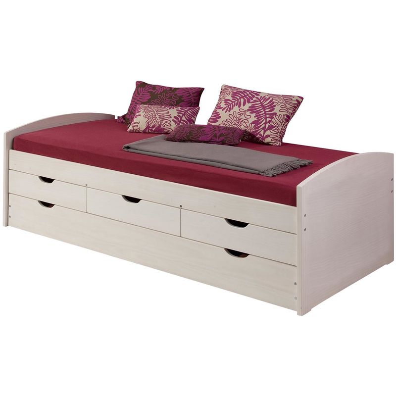 Idimex - Lit gigogne JULIA 90x200 cm avec rangement et tiroir-lit lit pour enfant en pin massif lasuré blanc - Blanc