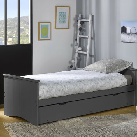 Lit gigogne + matelas 80x190 bois gris - Gris