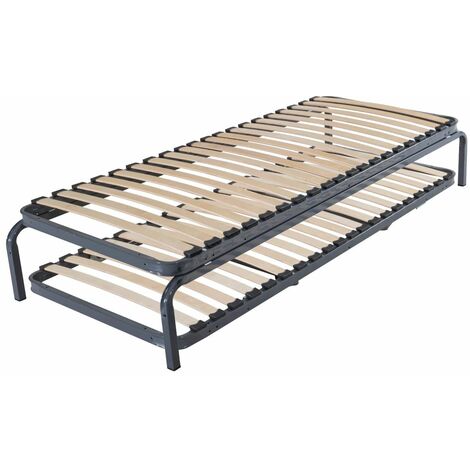 Ebac Literie – Lit gigogne métal 80x190 – 20 lattes multiplis en bouleau – Cadre anticorrosion – Gain de place pour 2 personnes – Éco-conçu en France
