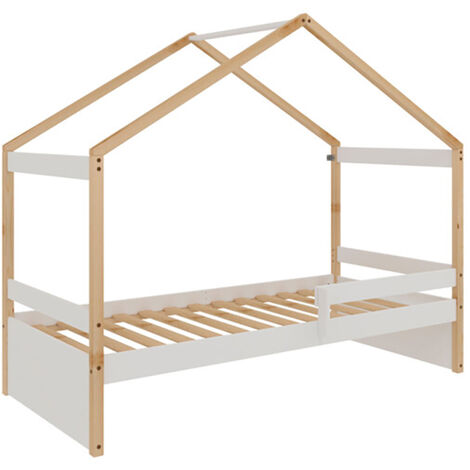 Lit gigogne pour enfant style maison coloris Blanc avec sommier - Longueur 195 x Hauteur 150 x Profondeur 97 cm