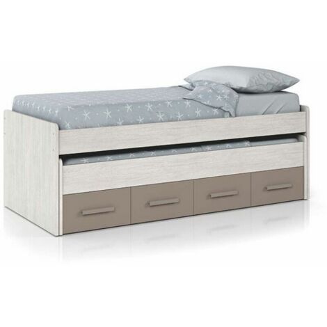 Lit gigogne pour enfants 90x190 cm – Blanc Alpes avec tiroirs – Matériaux mélaminés – Montage facile et compact – Habitdesign