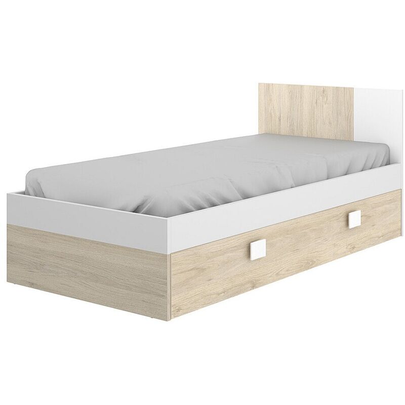 Lit gigogne 2 x 90 x 190 cm - Coloris : Naturel et blanc - SONIA