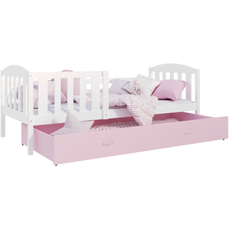 Lit Gigogne Teo 90x190 matelas inclus Blanc - rose