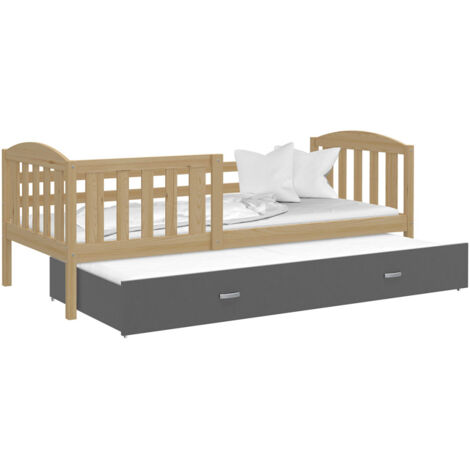 Lit Gigogne Teo 90x190 matelas inclus Pin - gris