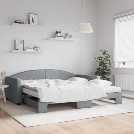 Lit gigogne,Lit Adulte,Lit de jour avec gigogne et matelas gris clair 100x200 cm tissu CIV402773