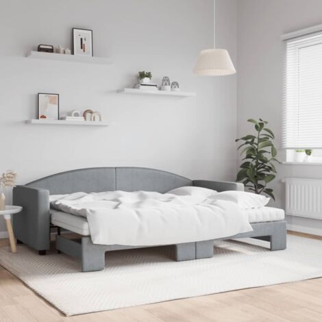 Lit gigogne，Lit Adulte，Lit de jour avec gigogne et matelas gris clair 80x200 cm tissu CIV659025