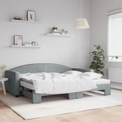 Lit gigogne，Lit Adulte，Lit de jour avec gigogne et matelas gris clair 90x200 cm tissu CIV675269