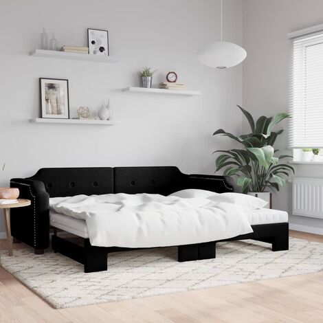 Lit gigogne，Lit Adulte，Lit de jour avec gigogne et matelas noir 100x200 cm tissu CIV766608