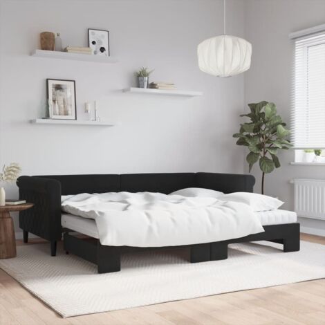 Lit gigogne，Lit Adulte，Lit de jour avec gigogne et matelas noir 90x200 cm velours CIV753294