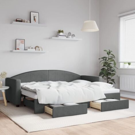 Lit gigogne，Lit Adulte，Lit de jour avec gigogne et tiroirs gris foncé 80x200 cm tissu CIV386364