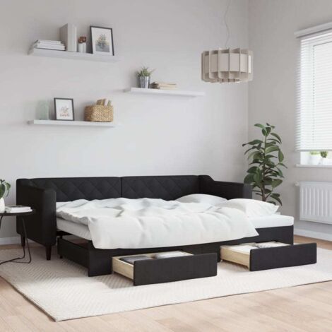Lit gigogne，Lit Adulte，Lit de jour avec gigogne et tiroirs noir 80x200 cm tissu CIV499421