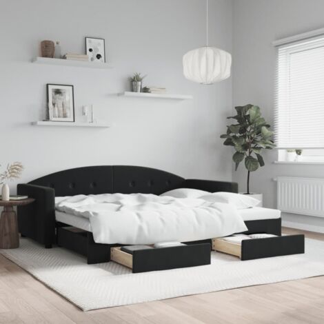 Lit gigogne，Lit Adulte，Lit de jour avec gigogne et tiroirs noir 90x190 cm velours CIV288854