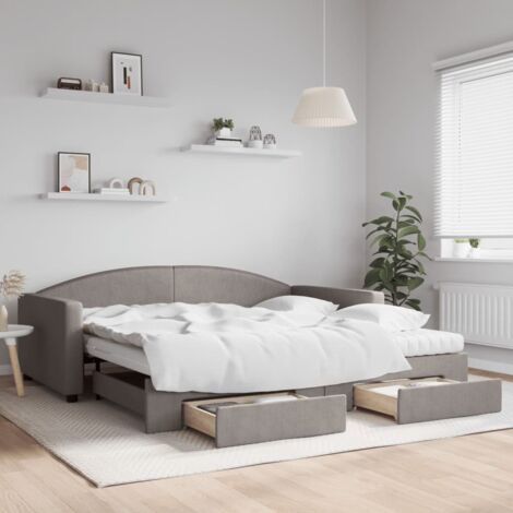 Lit gigogne,Lit Adulte,Lit de jour avec gigogne et tiroirs taupe 100x200 cm tissu CIV502020