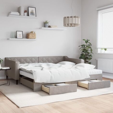 Lit gigogne，Lit Adulte，Lit de jour avec gigogne et tiroirs taupe 100x200 cm tissu CIV979176