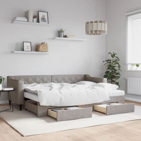 Lit gigogne,Lit Adulte,Lit de jour avec gigogne et tiroirs taupe 80x200 cm tissu CIV709432