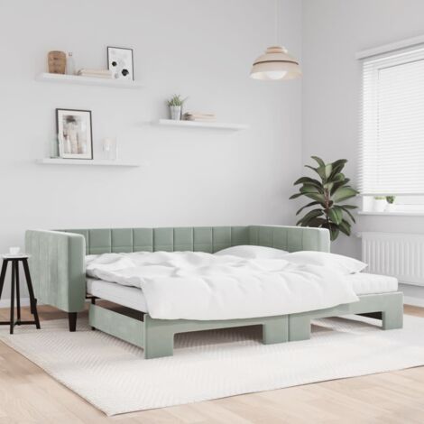 Lit gigogne，Lit Adulte，Lit de jour et gigogne et matelas gris clair 100x200 cm velours CIV681081
