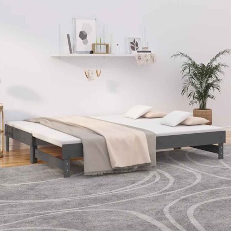 Lit gigogne,Lit coulissant Simple pour Salon Chambre Gris 2x(80x200) cm Bois de pin massif -VA55114