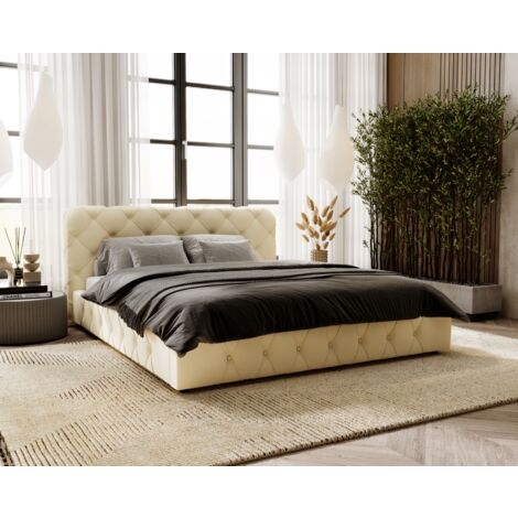 Lit glamour 180x200 adulte Alise - Lit double avec sommier à lattes - Beige (Amor Velvet 4323)