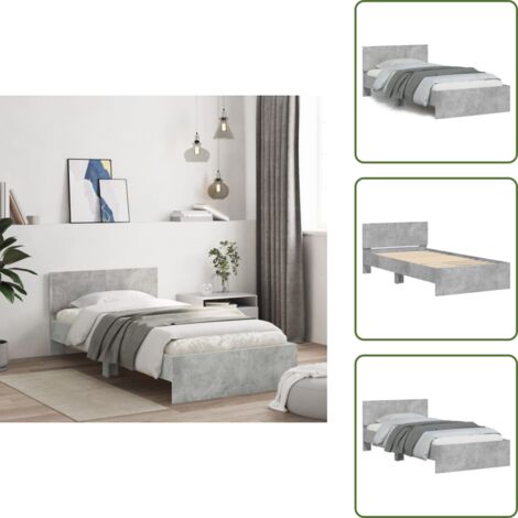 Lit gris béton - vidaXL Cadre de lit sans matelas avec tête de lit gris béton 100x200cm - Bois d'ingénierie