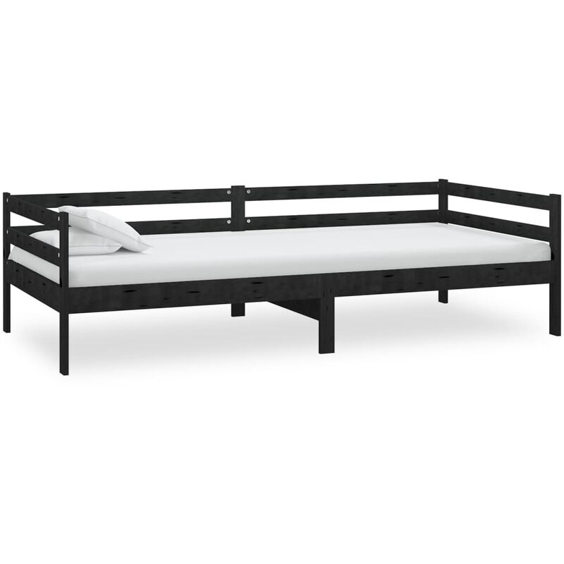 Lit Bois de pin massif 90x200 cm Noir