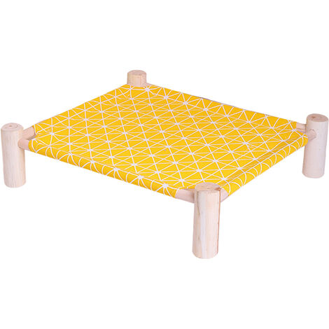 Lit hamac pour chat Lit en bois pour chat Lit de couchage pour animal domestique Respirant Amovible Lit pour chat Hamac pour chat Lit pour chat Petit chien (Jaune)