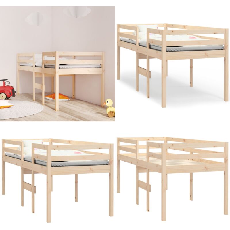 Lit haut sans matelas 80x200 cm bois de pin massif - Lit Mezzanine - Lit Surélevé - Lit Enfant - Lit Double Hauteur - Meuble Rangement Enfants - Home
