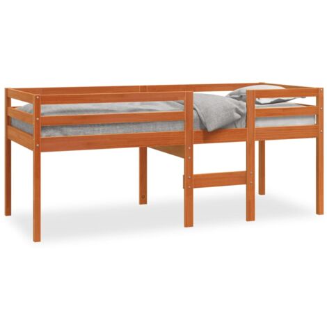 Lit haut marron 90x190 bois de pin massif