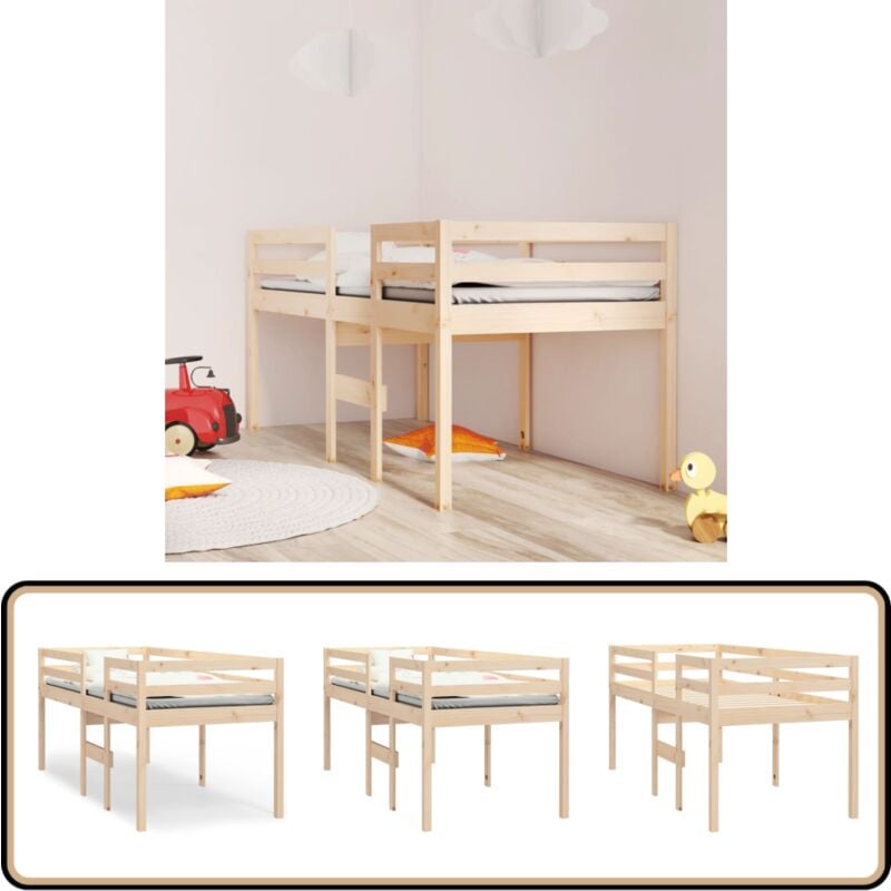 Lit haut sans matelas 75x190 cm bois de pin massif - Lit Mezzanine - Lit Surélévé - Lit Enfant - Lit Petit Simple - Lit Bois