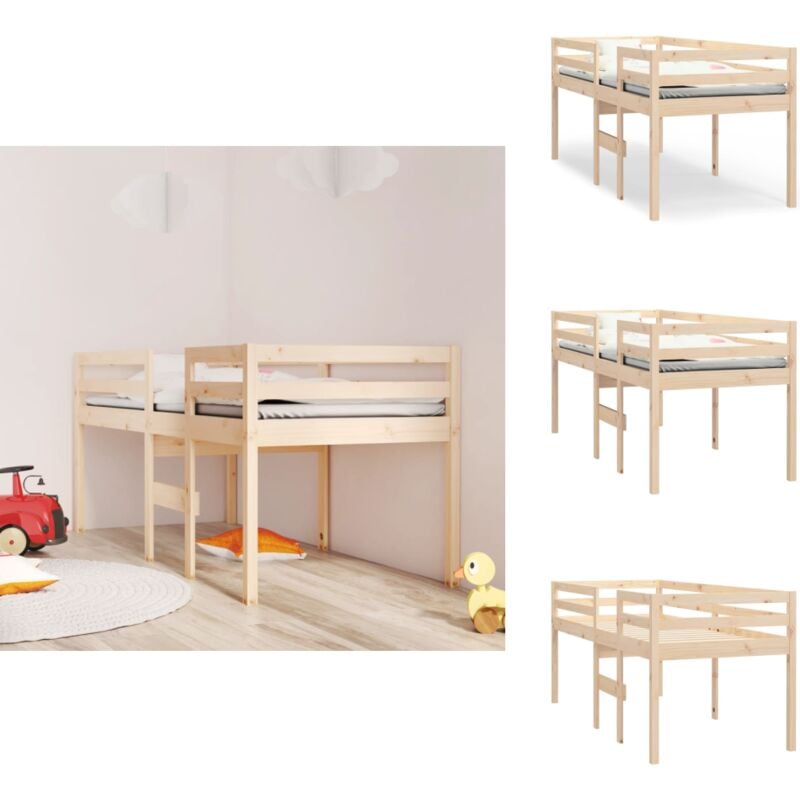 Lit haut sans matelas 75x190 cm bois de pin massif - Lit Mezzanine - Lit Surélévé - Lit Enfant - Lit Petit Simple - Lit Bois