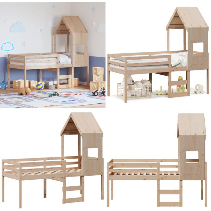 Lit haut sans matelas 90x190 cm bois de pin massif - Lit Enfant - Lit Surélevé - Lit Cabane - Lit Design - Lit Bois - Home & Living