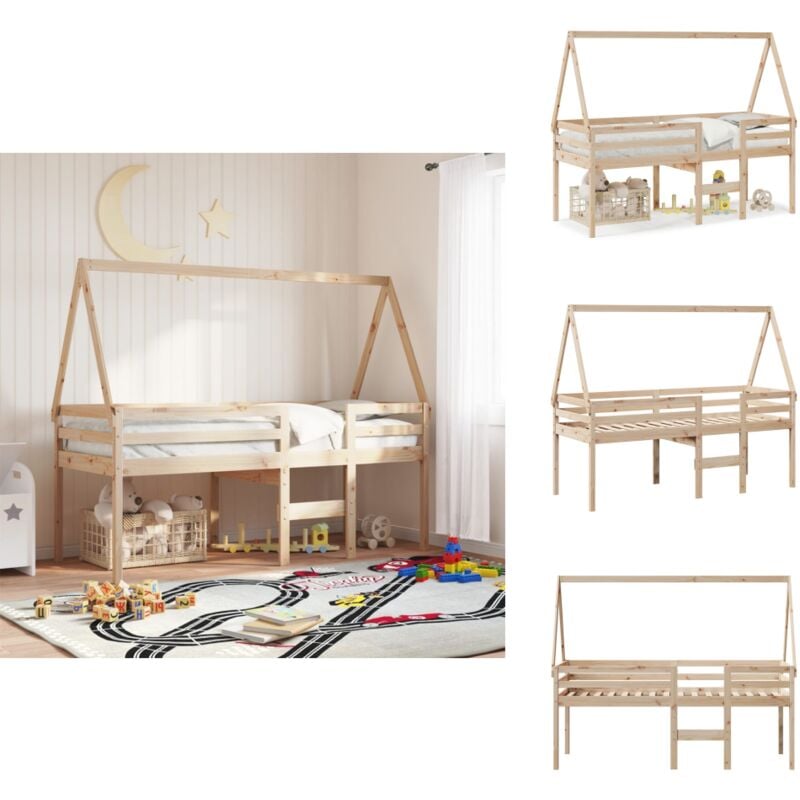 Lit haut sans matelas 90x190 cm bois de pin massif - Lit Enfant - Lit Surélevé - Lit Cabane - Lit Design - Lit Bois Pin