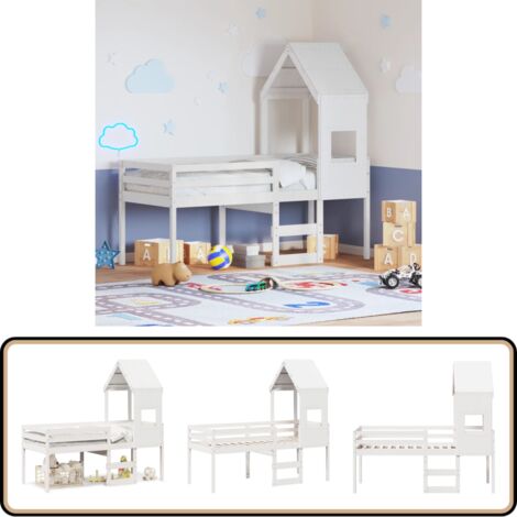 Lit haut sans matelas blanc 90x190 cm bois de pin massif - Lit Enfant - Lit Surélevé - Lit Plateforme - Lit Cabane - Lit Design