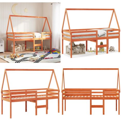 Lit haut sans matelas cire marron 80x200 cm bois de pin massif - Lit Enfant - Lit Surélevé - Lit Plateforme - Lit Cabane - Lit Design - Home & Living