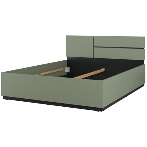 Lit HAVANA 160x200 cm – Coloris vert sauge et noir – Structure robuste et design moderne