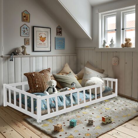Lit inspiration Montessori enfant à barreaux blanc 90x190