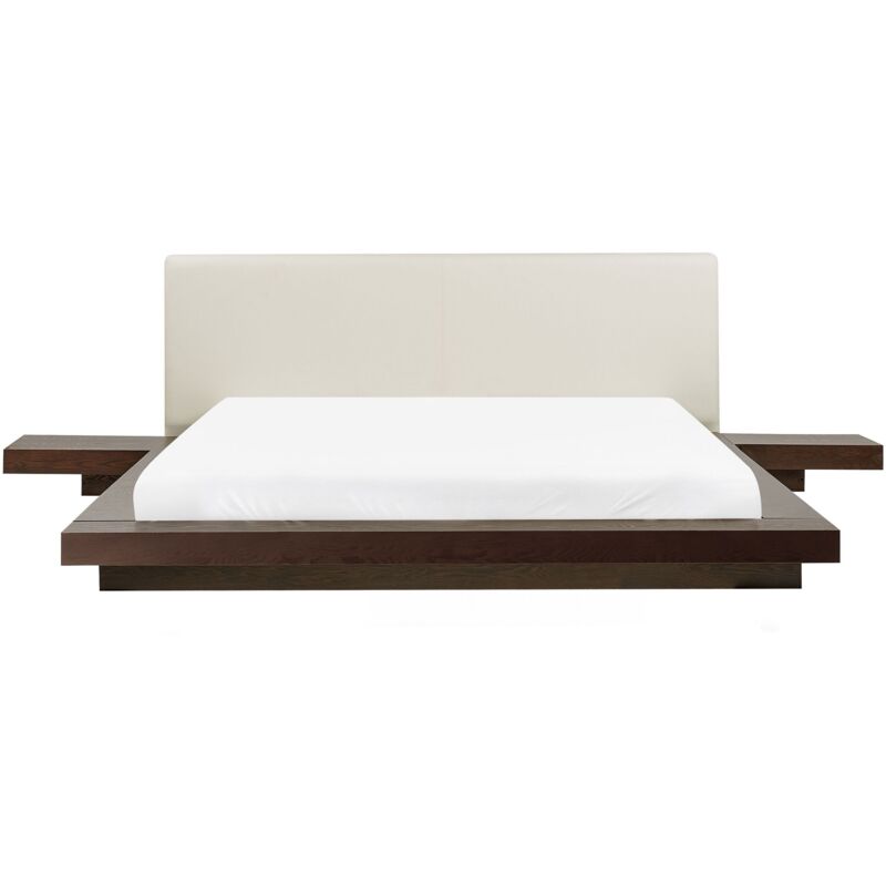 Beliani - Lit Double 160 x 200 cm en mdf Marron Foncé Cuir Pu et Bois d'Hévéa Elégant Zen