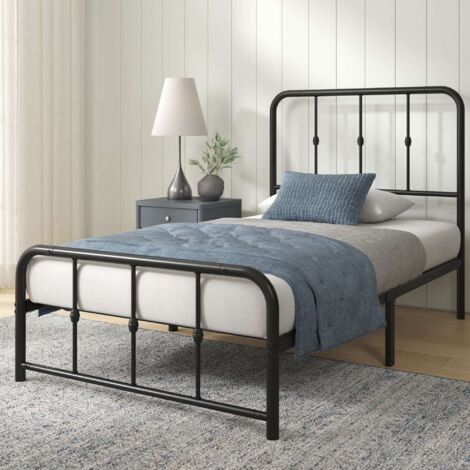 ZINUS Lit Jules 1 personne - Lit 90x190 cm - Cadre de lit en métal avec tête tête et pied de lit - Hauteur 35.5cm - Lit avec support de lattes en métal - Noir