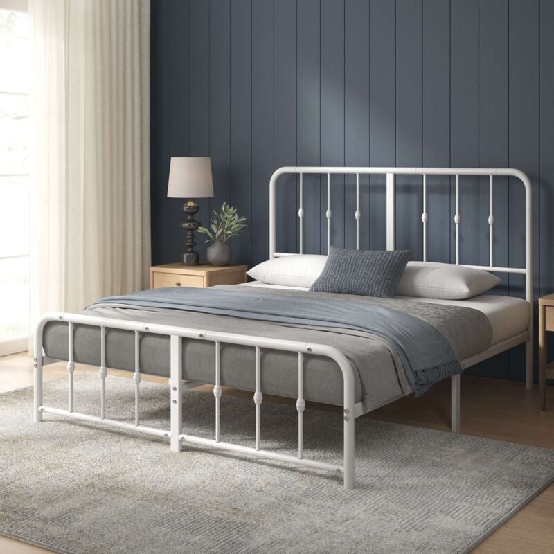 Lit Jules 2 personnes - Lit 140x190 cm - Cadre de lit en métal avec tête tête et pied de lit - Hauteur 35.5cm - Lit avec support de lattes en métal