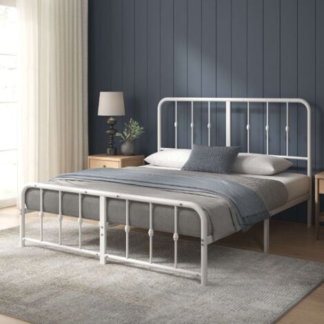 ZINUS Lit Jules 2 personnes - Lit 140x190 cm - Cadre de lit en métal avec tête tête et pied de lit - Hauteur 35.5cm - Lit avec support de lattes en métal - Blanc