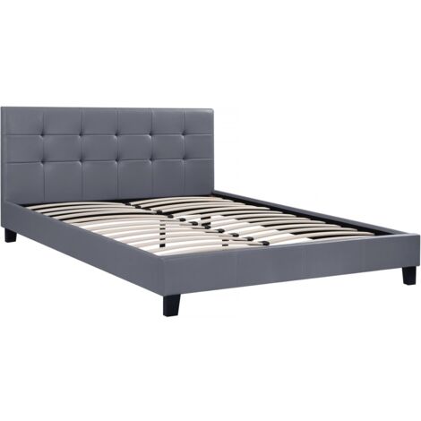 Lit Julia - 140 x 190 cm - Gris - Gris.